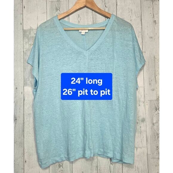 J. Jill Love Linen Slub Knit Oversized 100% Linen Tee T-Shirt Scalloped Sleeve D - Picture 2 of 8